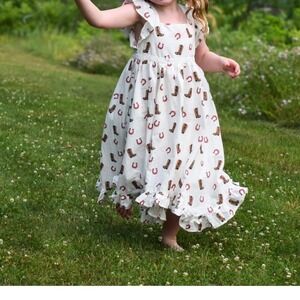 Happily Grey Girls Girls Cowgirl Handkerchief Hem Dress Boots and Ruffles 7